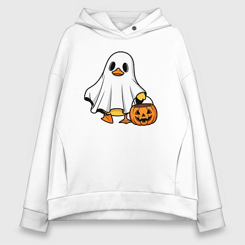 Женское худи оверсайз Утенок в костюме приведения - Хэллоуин / Белый – фото 1