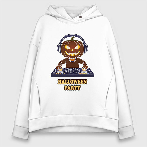 Женское худи оверсайз Хэллоуин, тыква диджей, музыка / Белый – фото 1