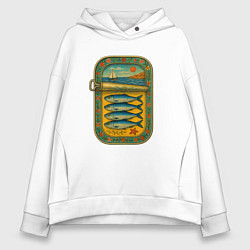 Толстовка оверсайз женская Консервы - сардины и море, цвет: белый