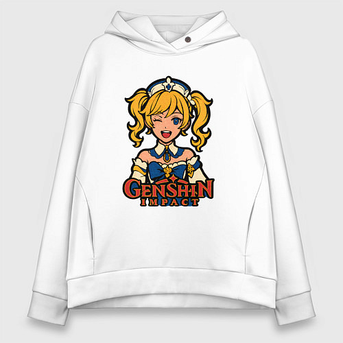 Женское худи оверсайз Поп-арт Барбары Genshin Impact / Белый – фото 1