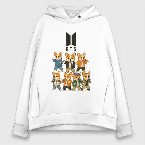 Женское худи оверсайз BTS группа из корги / Белый – фото 1