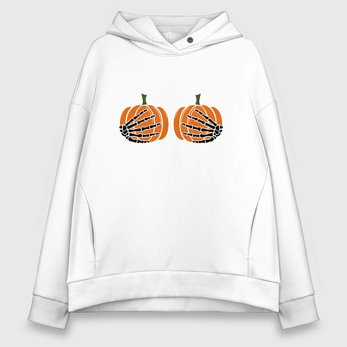 Женское худи оверсайз Хэллоуин Тыквы на груди / Белый – фото 1