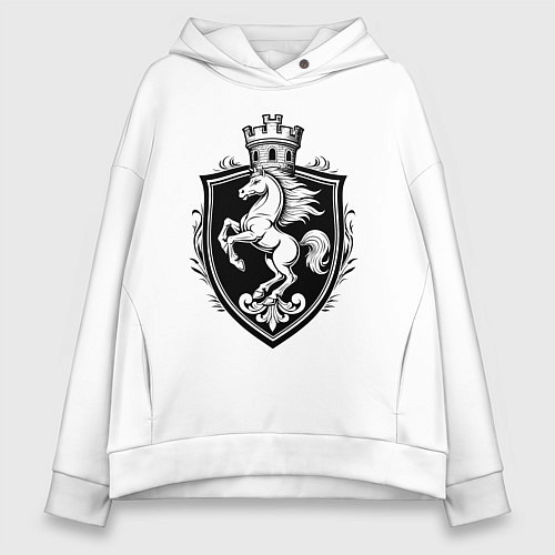 Женское худи оверсайз Герб с конем и башней / Белый – фото 1