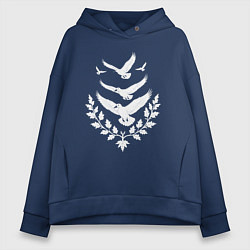 Толстовка оверсайз женская Пять серебряных птиц Чебоксар, цвет: тёмно-синий