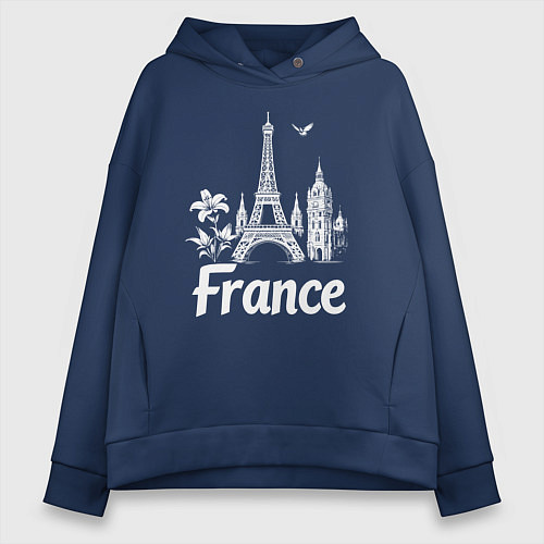 Женское худи оверсайз Французская элегантность / Тёмно-синий – фото 1