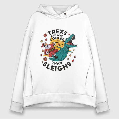 Женское худи оверсайз Санта на динозавре / Белый – фото 1