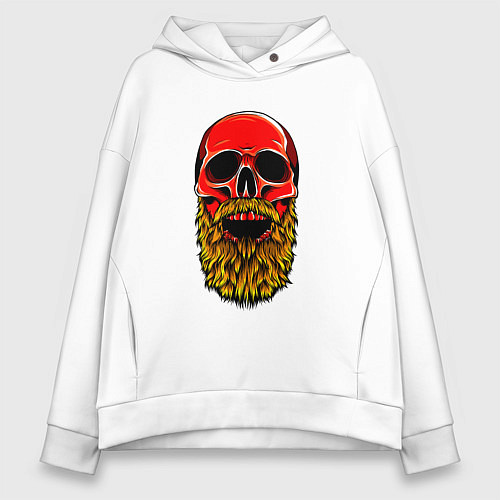 Женское худи оверсайз Красный череп с бородой / Белый – фото 1
