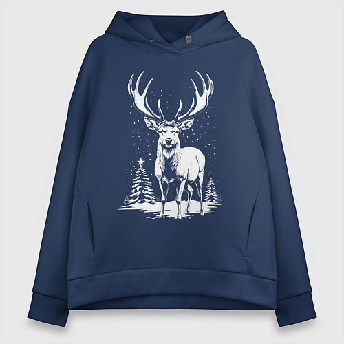 Женское худи оверсайз Зимний олень / Тёмно-синий – фото 1