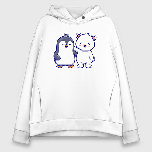 Женское худи оверсайз Пингвин и белый медведь / Белый – фото 1