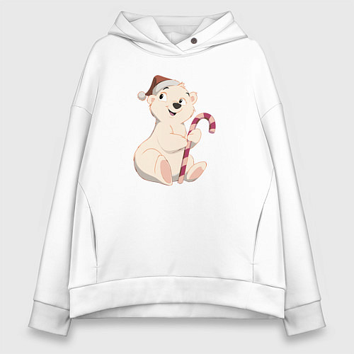 Женское худи оверсайз Медвежонок с конфетой / Белый – фото 1