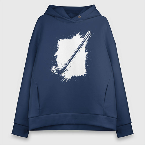 Женское худи оверсайз Хоккейная клюшка в квадрате / Тёмно-синий – фото 1