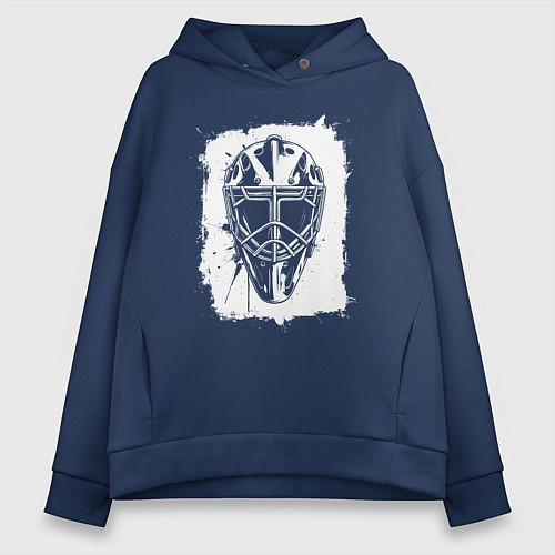 Женское худи оверсайз Вратарская маска в белом квадрате / Тёмно-синий – фото 1