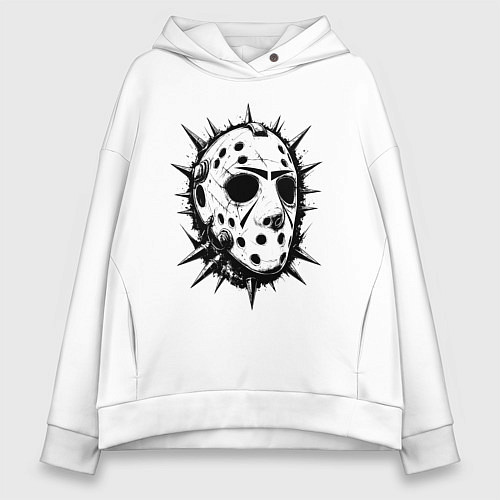 Женское худи оверсайз Шипастая хоккейная маска / Белый – фото 1