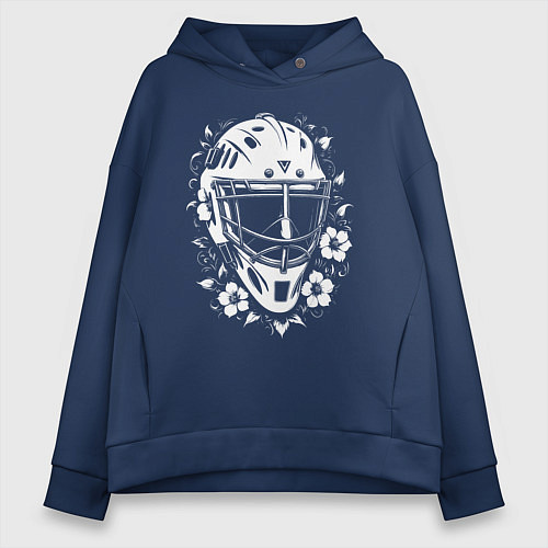 Женское худи оверсайз Шлем-маска в цветочном обрамлении / Тёмно-синий – фото 1