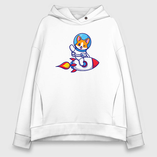 Женское худи оверсайз Собачка на ракете / Белый – фото 1