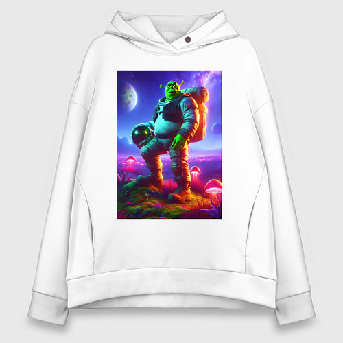Женское худи оверсайз Космонавт Шрек на похожей планете / Белый – фото 1