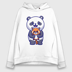 Толстовка оверсайз женская Две панды, цвет: белый