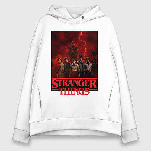 Женское худи оверсайз Пятеро и демогоргон Загадочные события финал / Белый – фото 1
