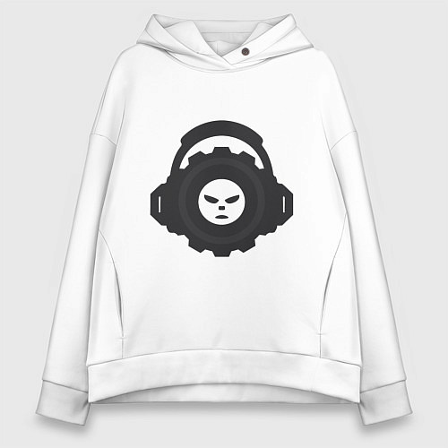 Женское худи оверсайз Логотип c лицом и шестернёй в наушниках / Белый – фото 1