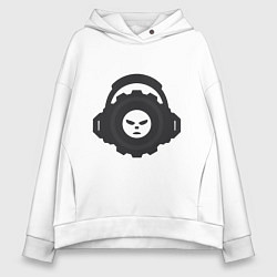 Толстовка оверсайз женская Логотип c лицом и шестернёй в наушниках, цвет: белый