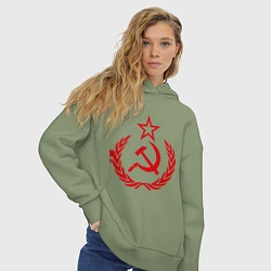Толстовка оверсайз женская СССР герб, цвет: авокадо — фото 2