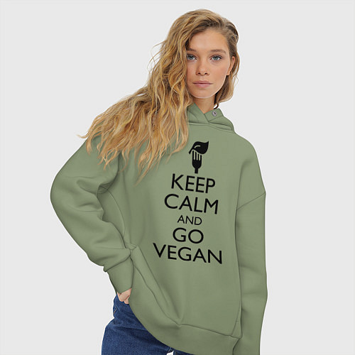 Женское худи оверсайз Keep Calm & Go Vegan / Авокадо – фото 3
