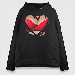 Толстовка оверсайз женская Красный бюст, цвет: черный