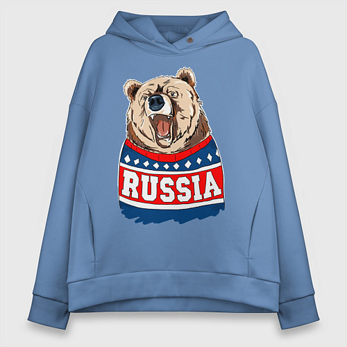 Женское худи оверсайз Made in Russia: медведь / Мягкое небо – фото 1