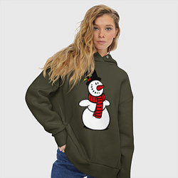Толстовка оверсайз женская Весёлый снеговик, цвет: хаки — фото 2