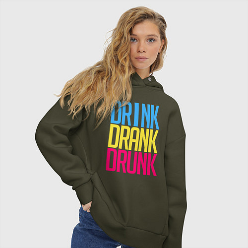 Женское худи оверсайз Drink Drank Drunk / Хаки – фото 3