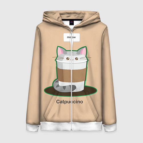 Женская толстовка на молнии Catpuccino / 3D-Белый – фото 1