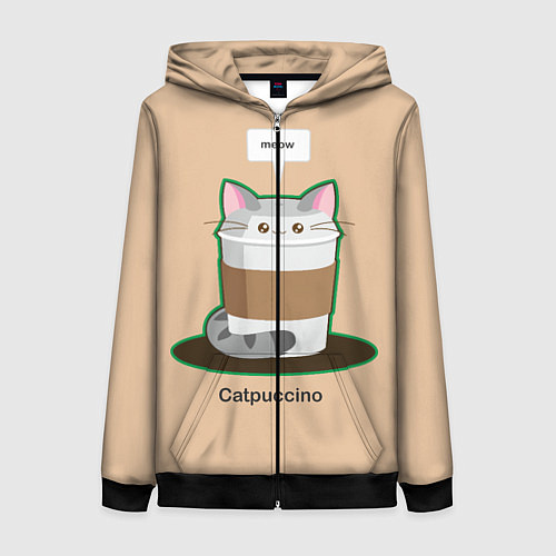 Женская толстовка на молнии Catpuccino / 3D-Черный – фото 1