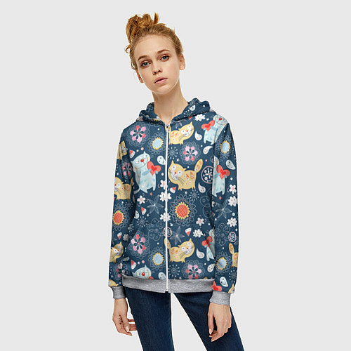 Женская толстовка на молнии Котята / 3D-Меланж – фото 3