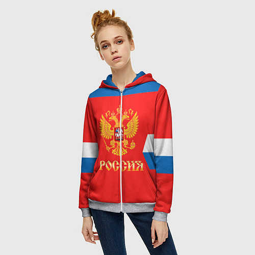 Женская толстовка на молнии Сборная РФ: домашняя форма / 3D-Меланж – фото 3