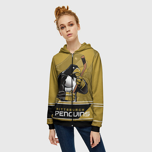 Женская толстовка на молнии Pittsburgh Penguins / 3D-Черный – фото 3