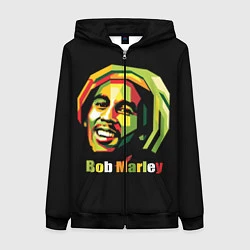 Толстовка на молнии женская Bob Marley Smile, цвет: 3D-черный