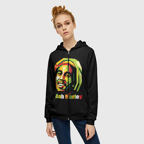 Женская толстовка на молнии Bob Marley Smile / 3D-Черный – фото 3