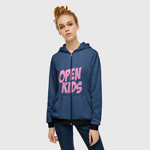 Женская толстовка на молнии Open kids / 3D-Черный – фото 3