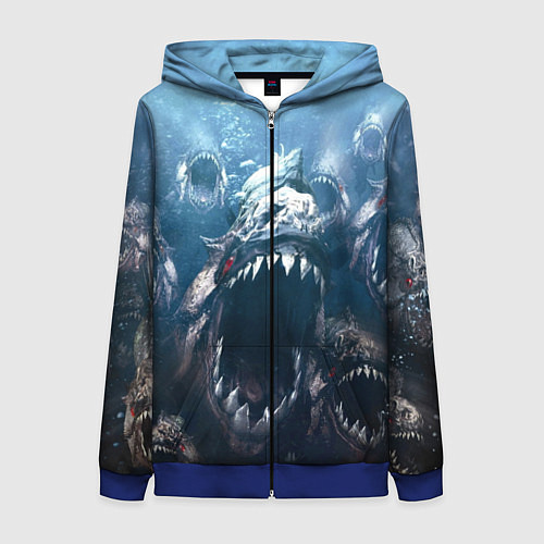 Женская толстовка на молнии Голодные пираньи / 3D-Синий – фото 1