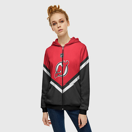 Женская толстовка на молнии NHL: New Jersey Devils / 3D-Черный – фото 3