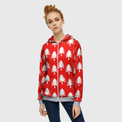 Женская толстовка на молнии Ёлочки / 3D-Меланж – фото 3