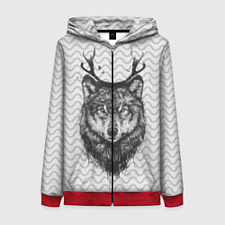 Толстовка на молнии женская Рогатый волк, цвет: 3D-красный
