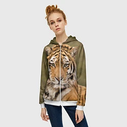 Толстовка на молнии женская Милый тигр, цвет: 3D-белый — фото 2