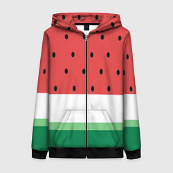 Толстовка на молнии женская Сочный арбуз, цвет: 3D-черный