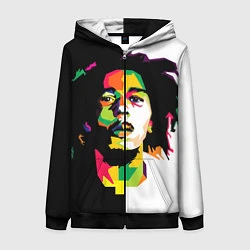 Толстовка на молнии женская Bob Marley: Colors, цвет: 3D-черный