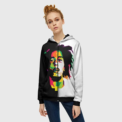 Женская толстовка на молнии Bob Marley: Colors / 3D-Черный – фото 3
