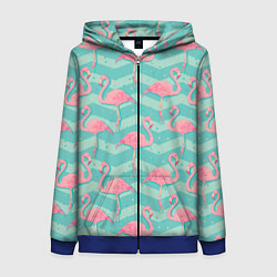 Толстовка на молнии женская Flamingo Pattern, цвет: 3D-синий