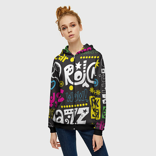 Женская толстовка на молнии Instrumental Music / 3D-Черный – фото 3