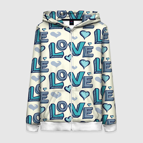 Женская толстовка на молнии Love Pattern / 3D-Белый – фото 1