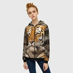 Толстовка на молнии женская Мудрый тигр, цвет: 3D-черный — фото 2